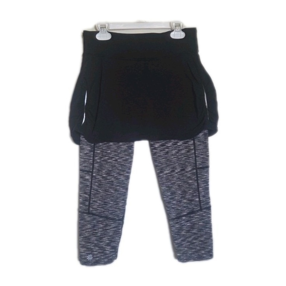 Athleta 2-in-1 Skirted Leggings XS Black Gray Space Dye Skapri Gorpcore Yoga